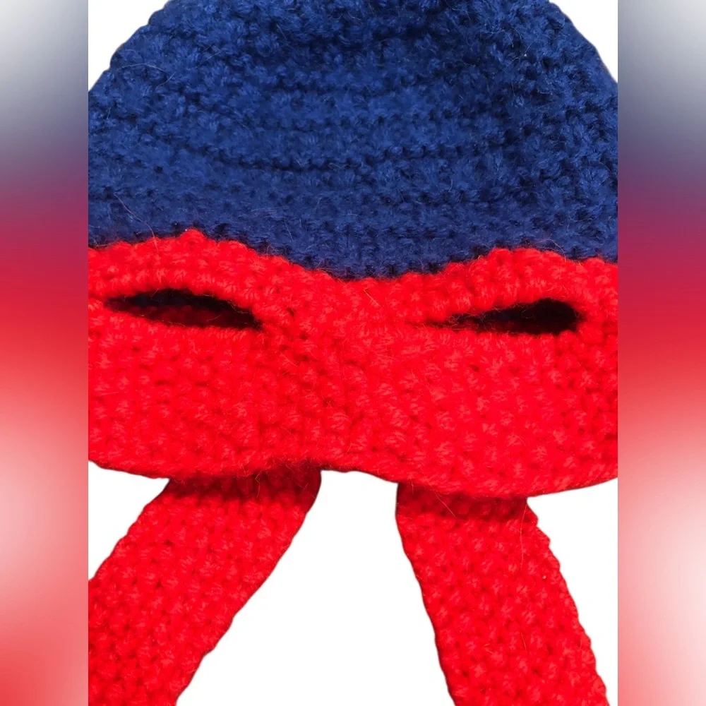 Andes Gifts Alpaca Blend Knit Crochet Ninja Superhero Hat Cap Red & Blue